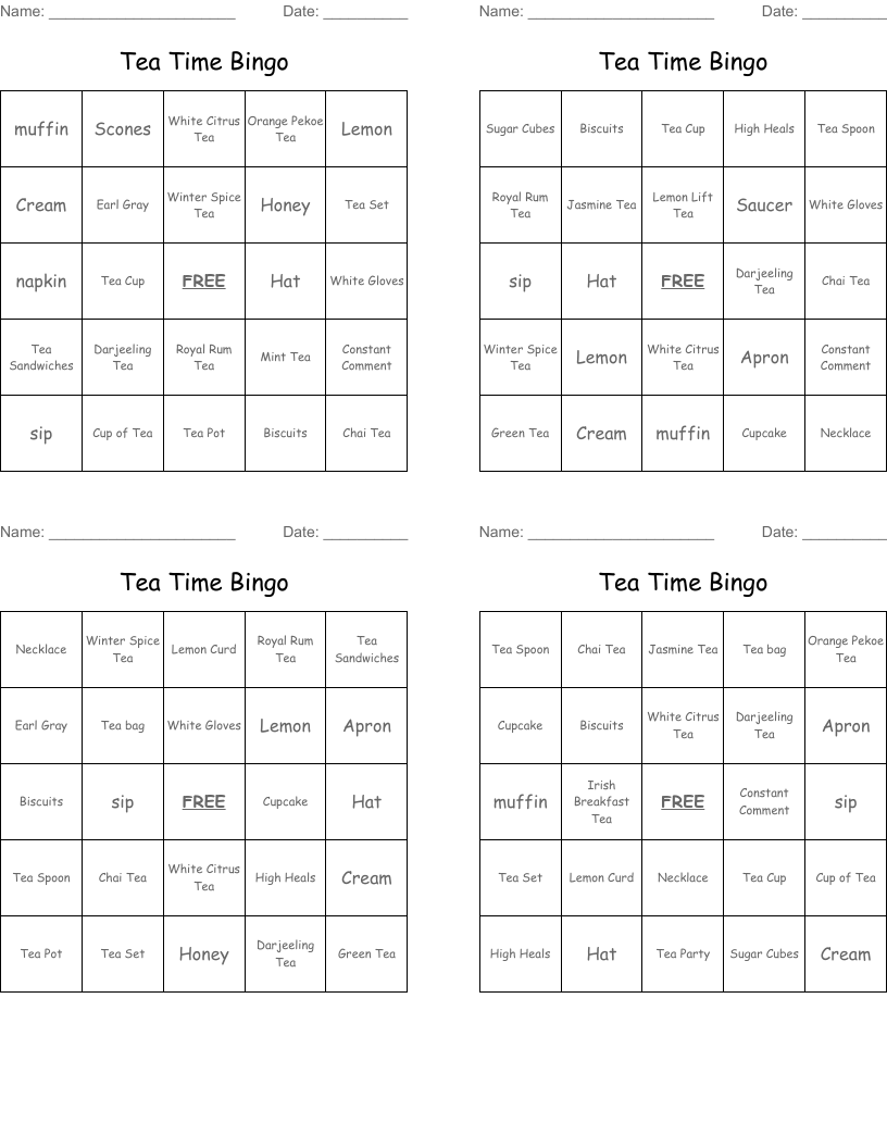Tea Time Bingo