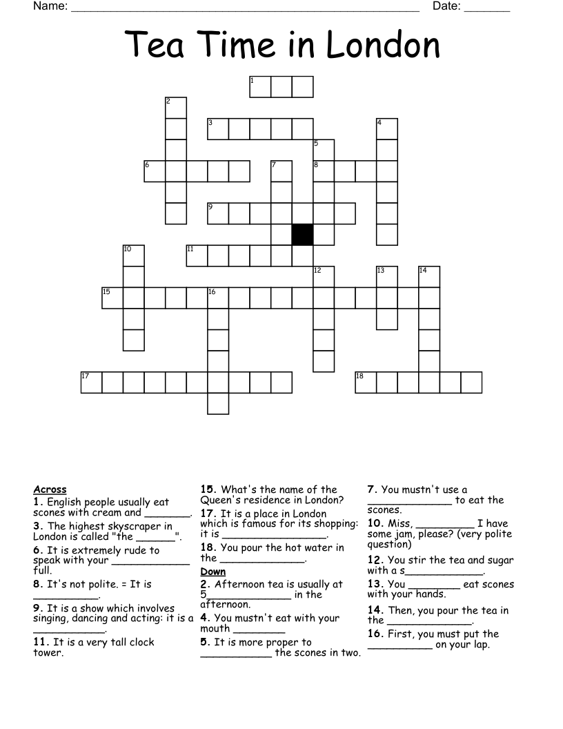 Tea Time in London Crossword