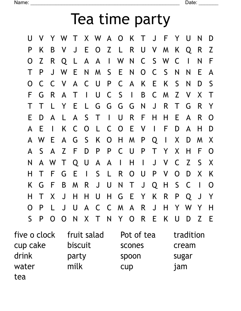 Tea time party Word Search