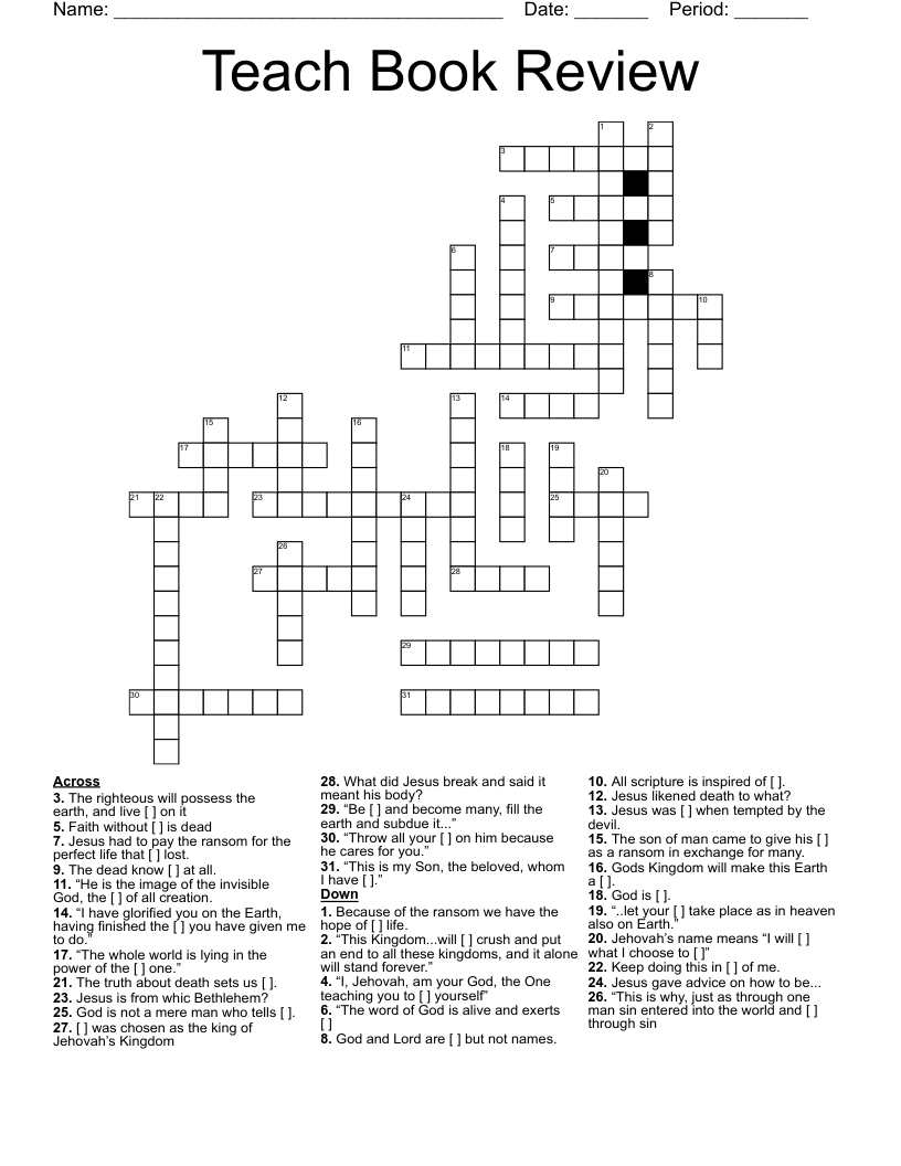 Teach Book Review Crossword