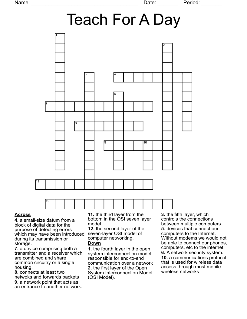 Teach For A Day Crossword