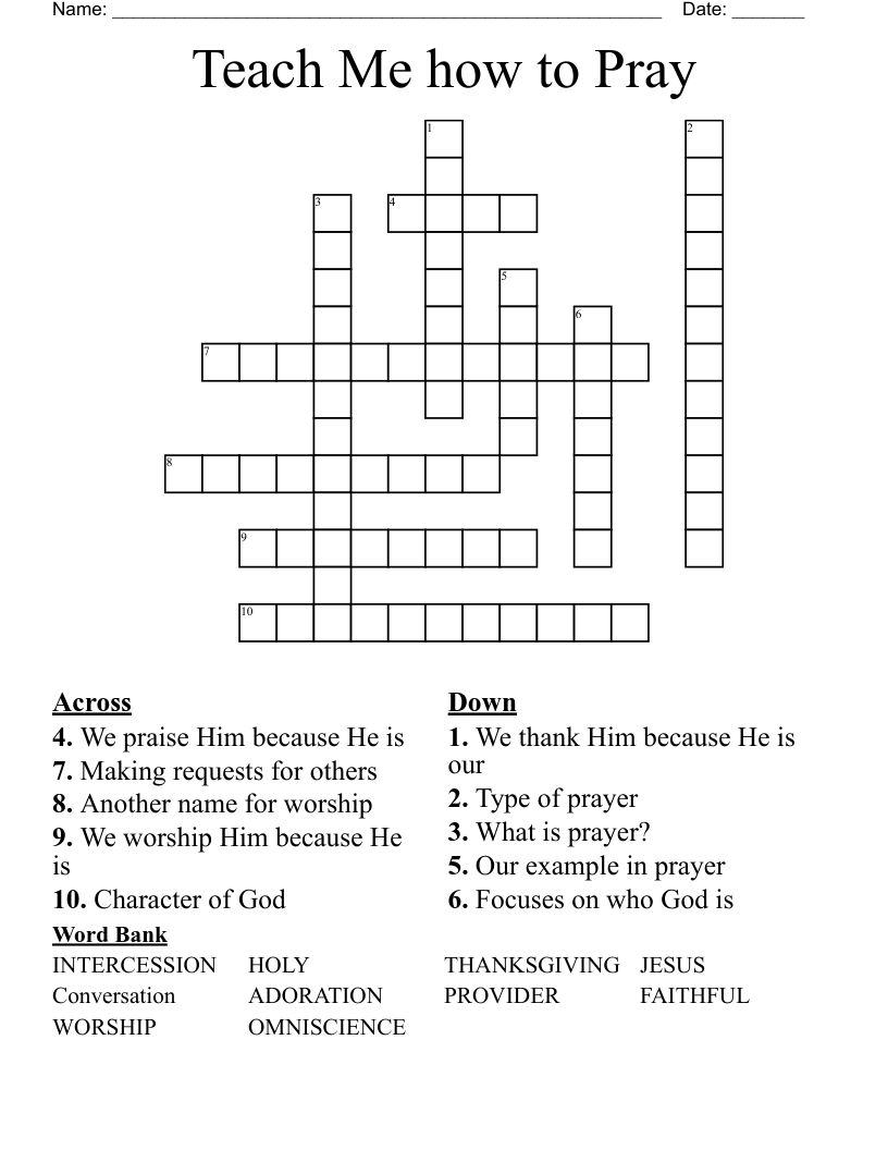 Teach Me how to Pray Crossword
