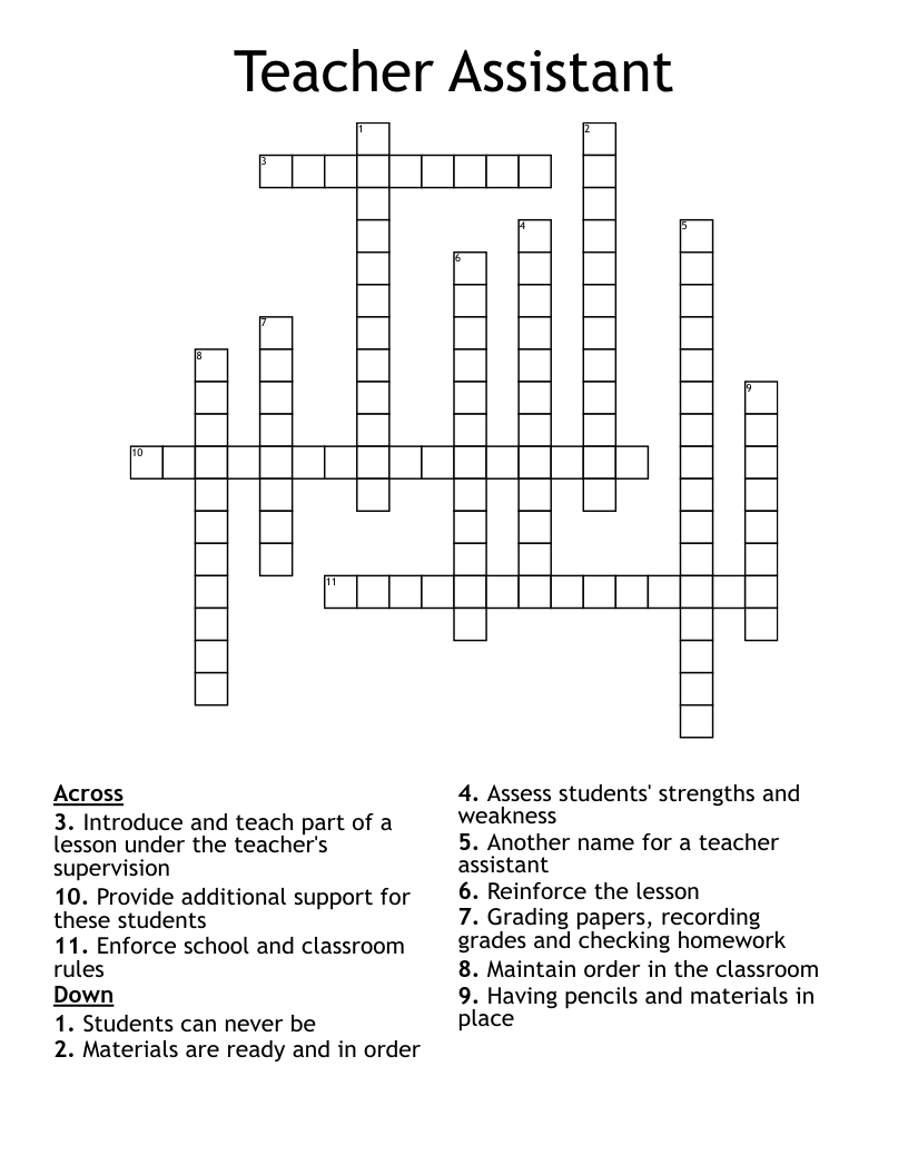 Teacher Assistant Crossword