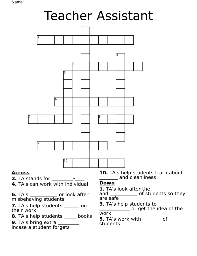Teacher Assistant Crossword