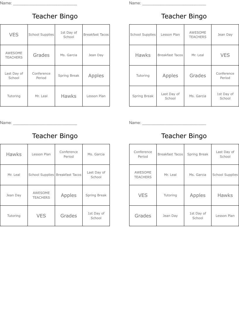 Teacher Bingo