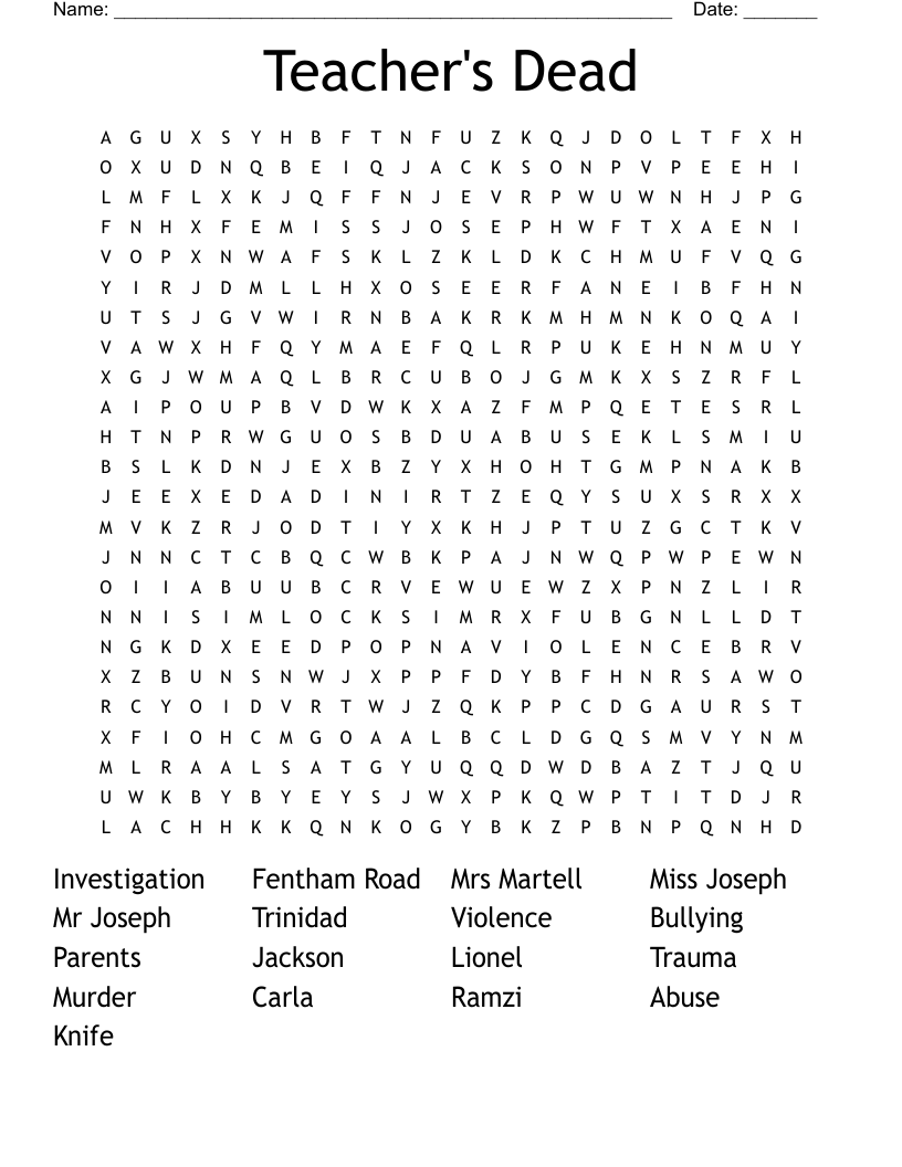 Teacher's Dead Word Search