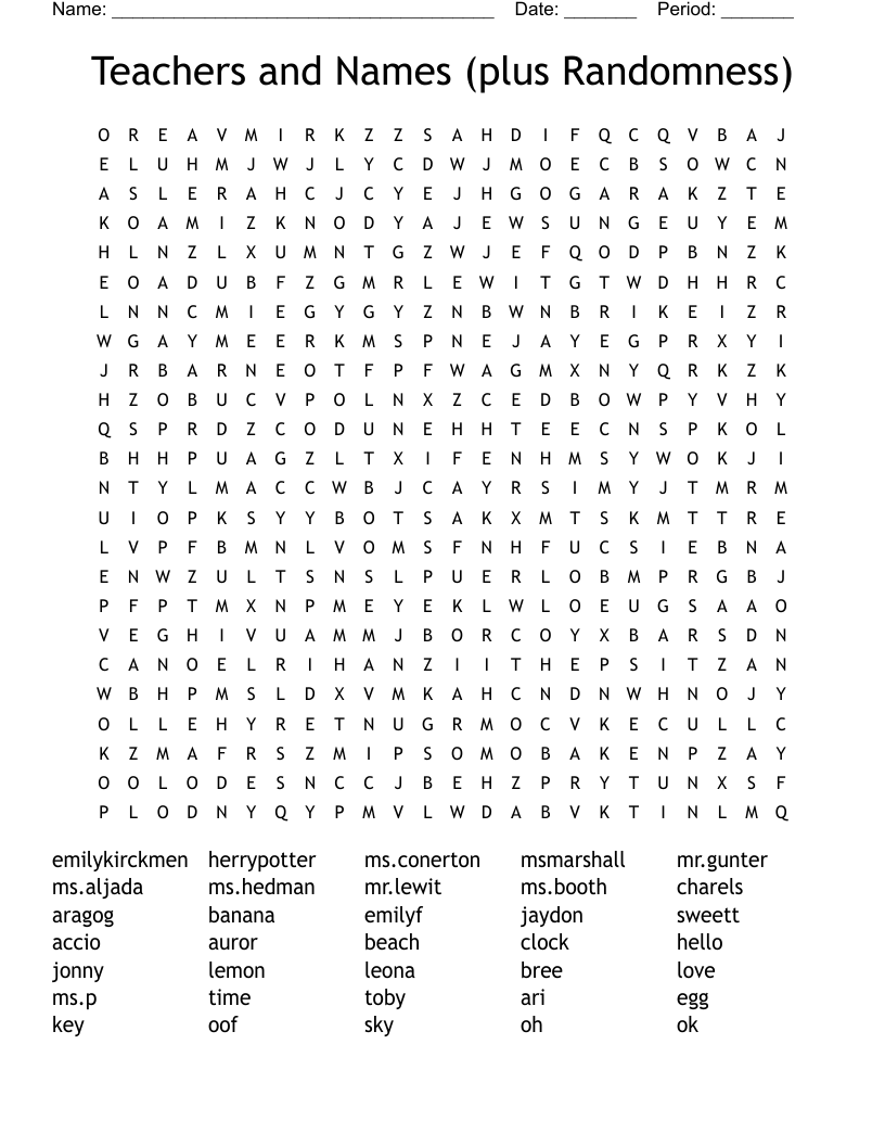 Teachers and Names (plus Randomness) Word Search