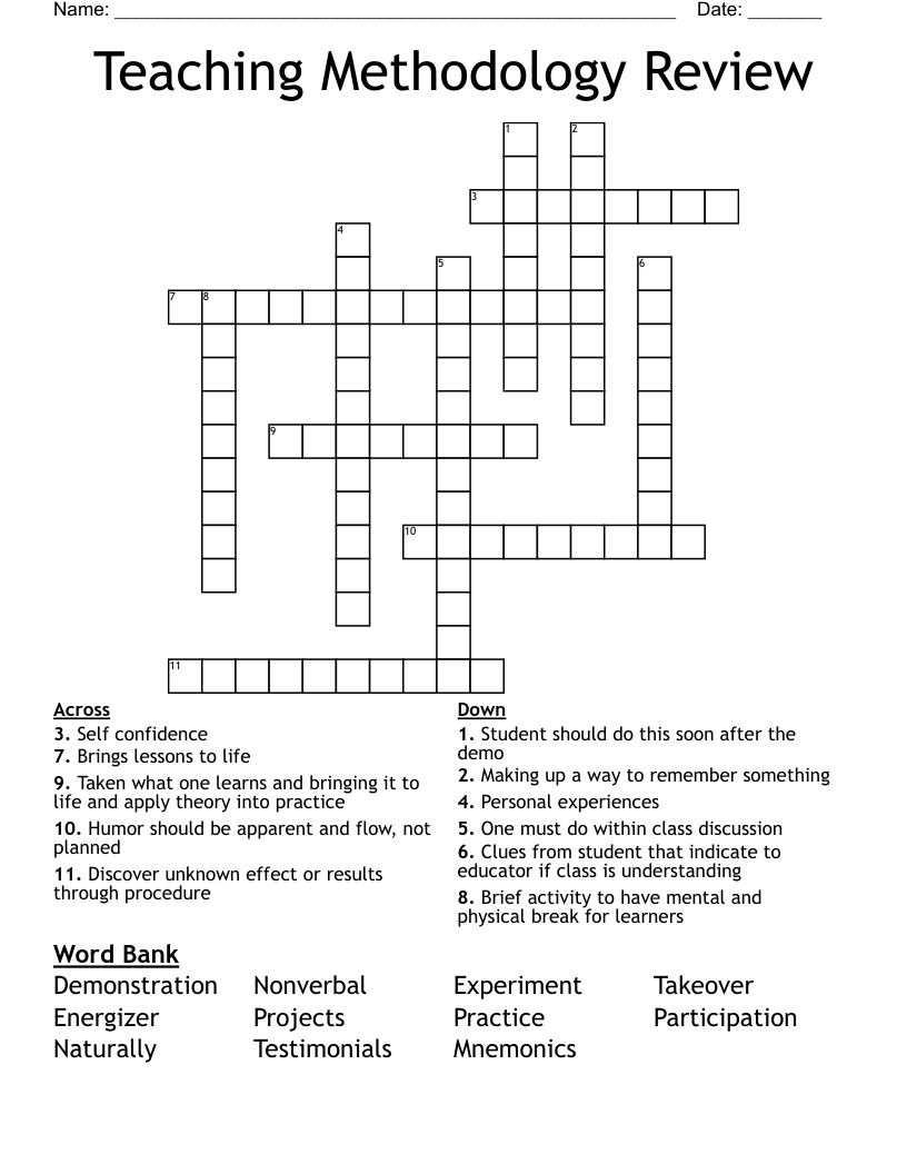 Teaching Methodology Review Crossword