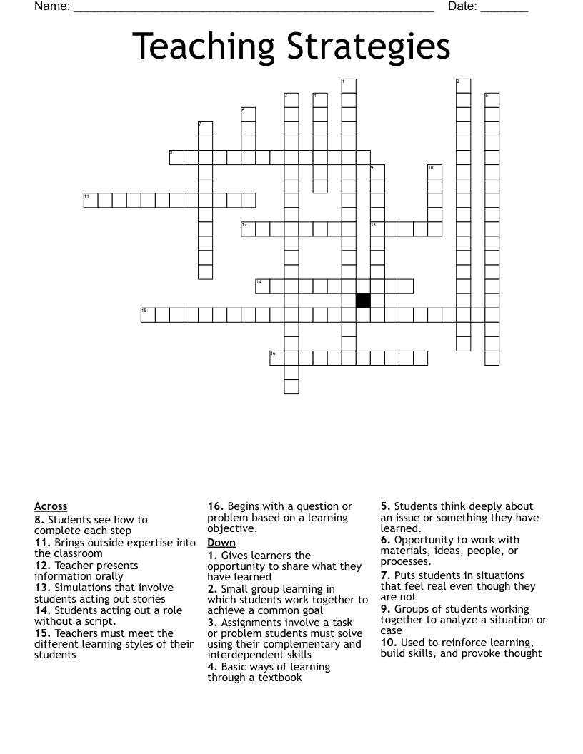 Teaching Strategies Crossword