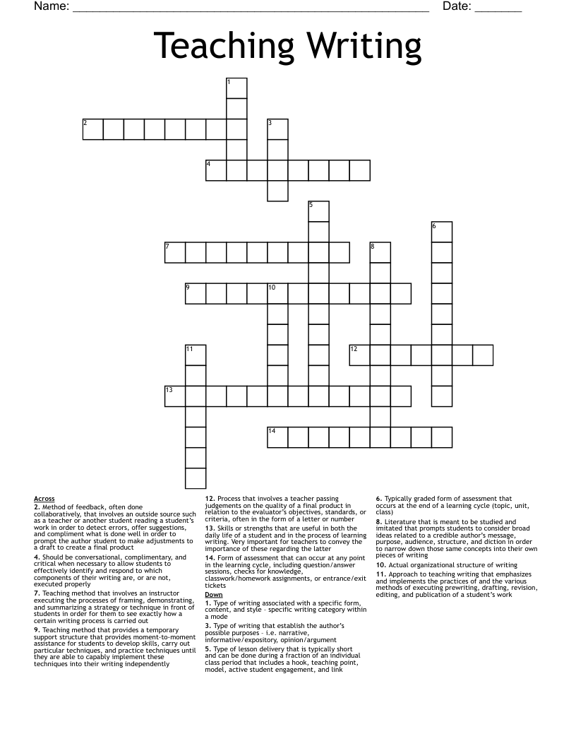 Teaching Writing Crossword