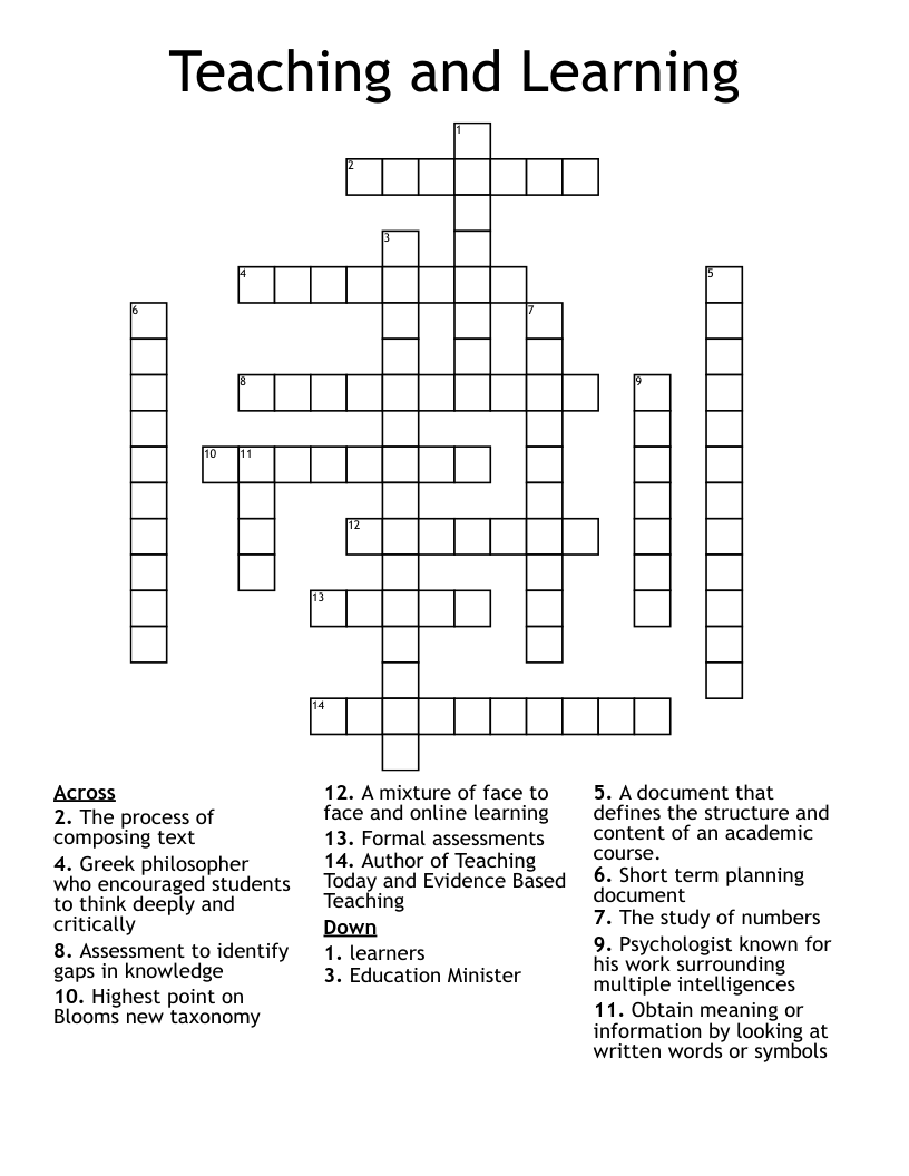Teaching and Learning Crossword