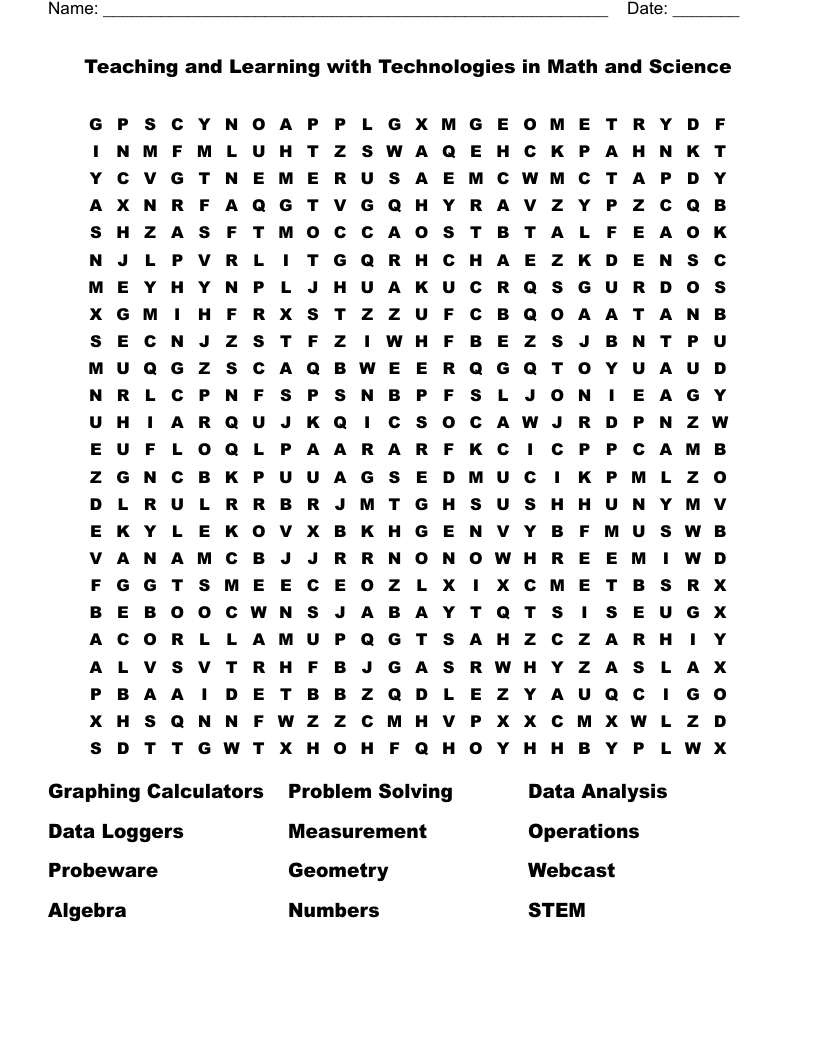 Teaching and Learning with Technologies in Math and Science Word Search