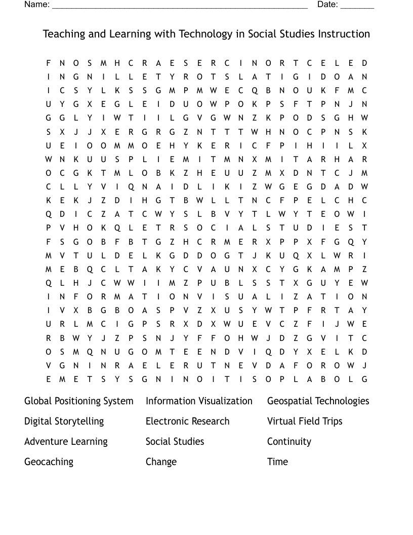 Teaching and Learning with Technology in Social Studies Instruction Word Search