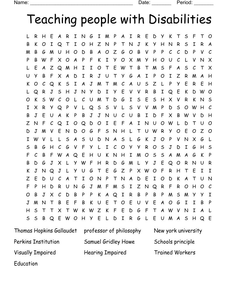Teaching people with Disabilities  Word Search