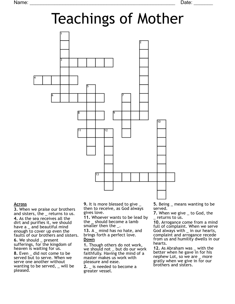 Teachings of Mother Crossword
