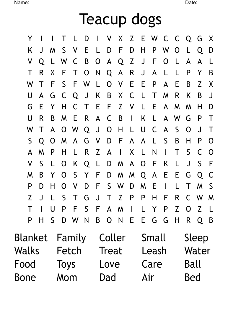 Teacup dogs Word Search