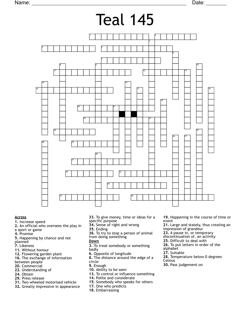 Teal 145 Crossword