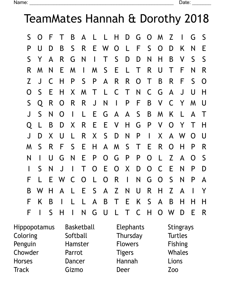 TeamMates Hannah & Dorothy 2018 Word Search
