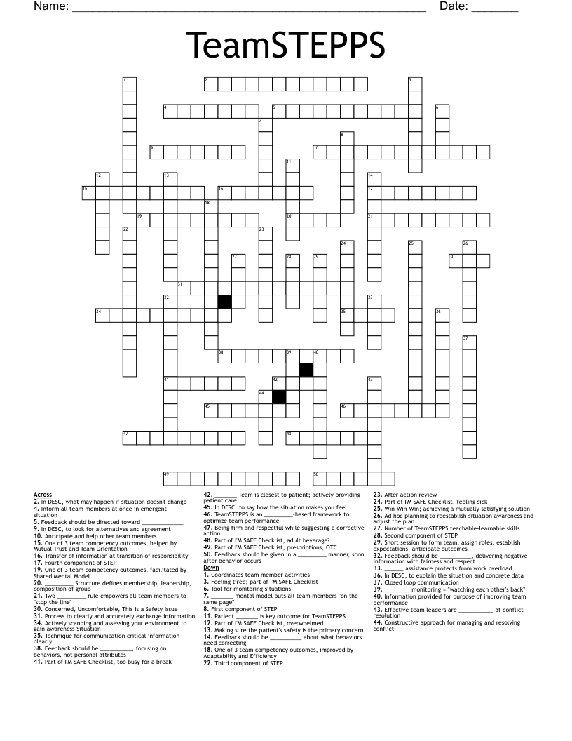 TeamSTEPPS Crossword