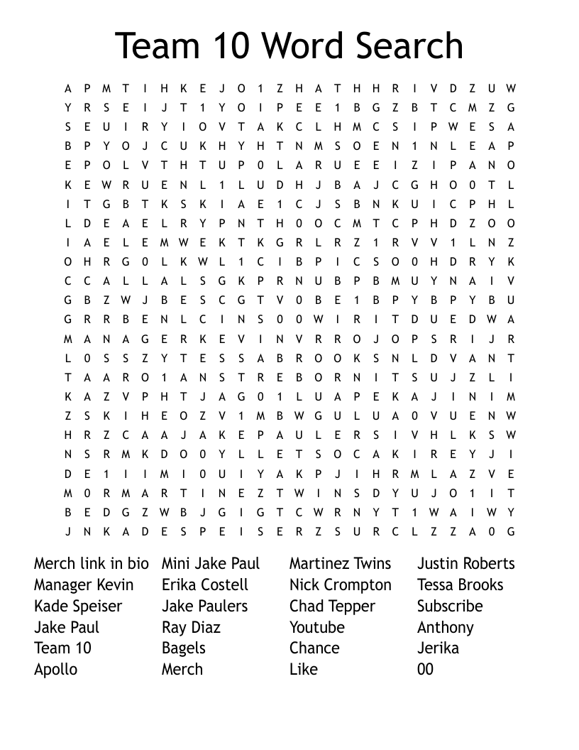 Team 10 Word Search