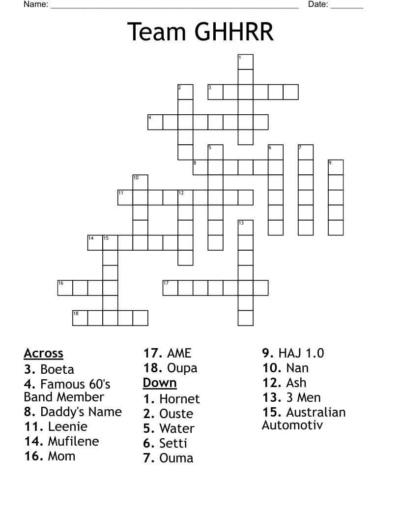 Team GHHRR Crossword