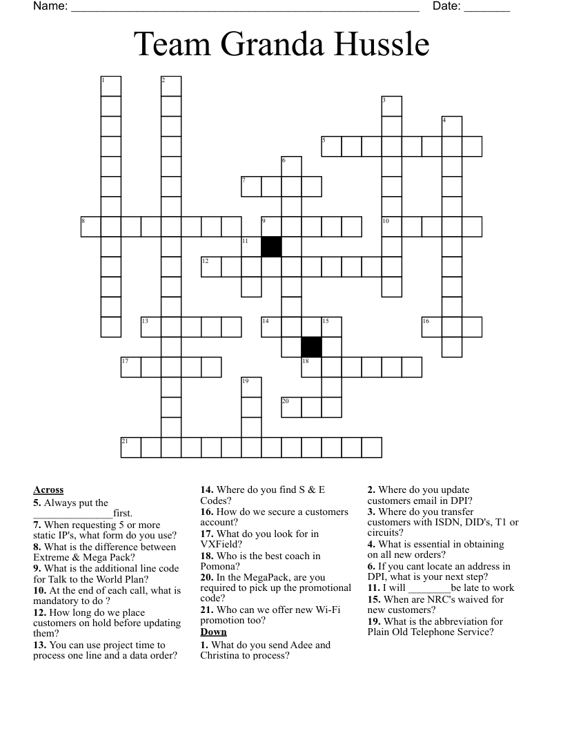 Team Granda Hussle  Crossword