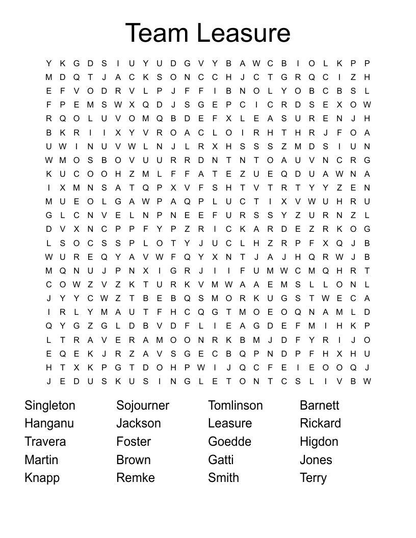 Team Leasure Word Search