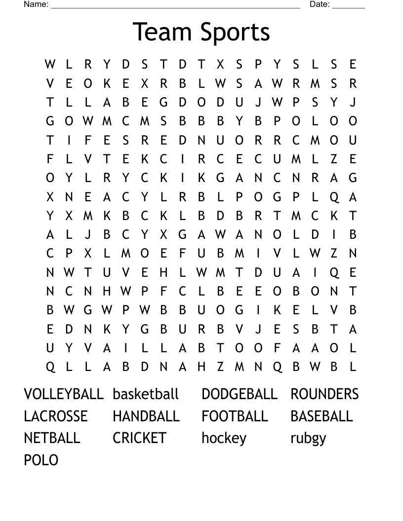 Team Sports Word Search