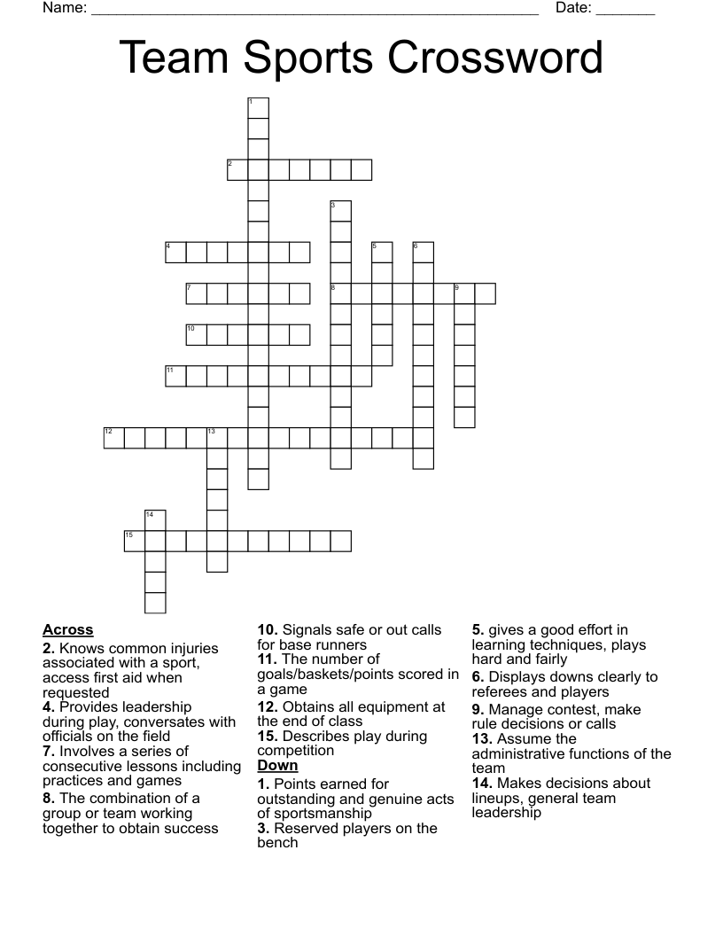 Team Sports Crossword