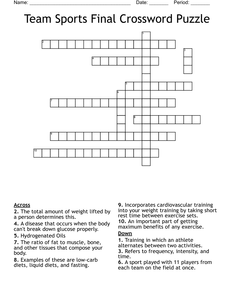 Team Sports Final Crossword Puzzle