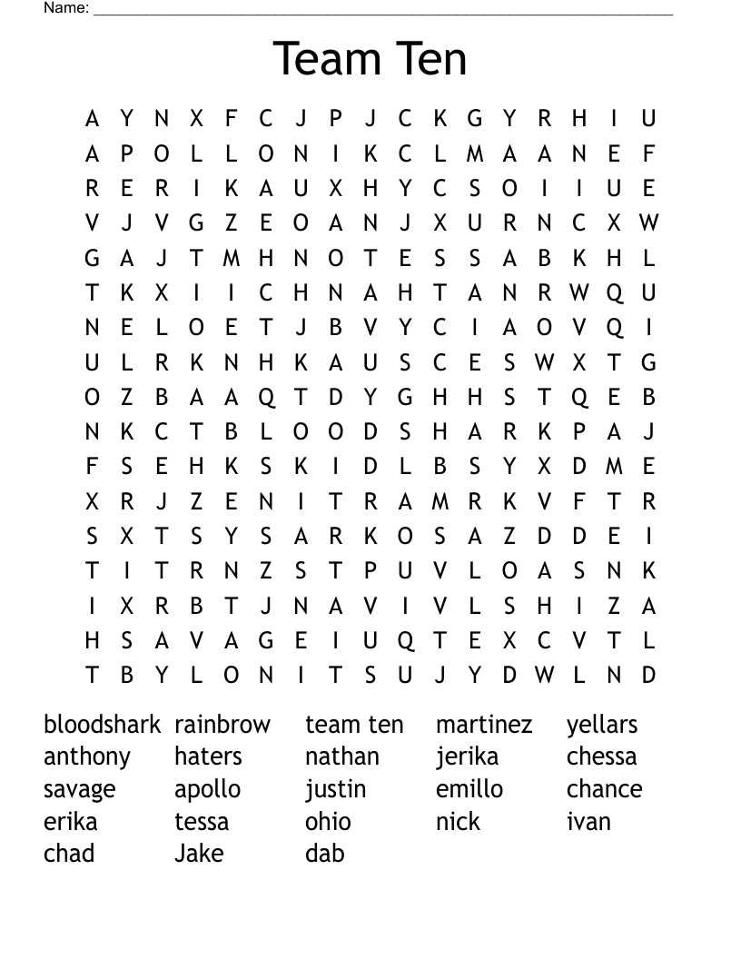 Team Ten Word Search