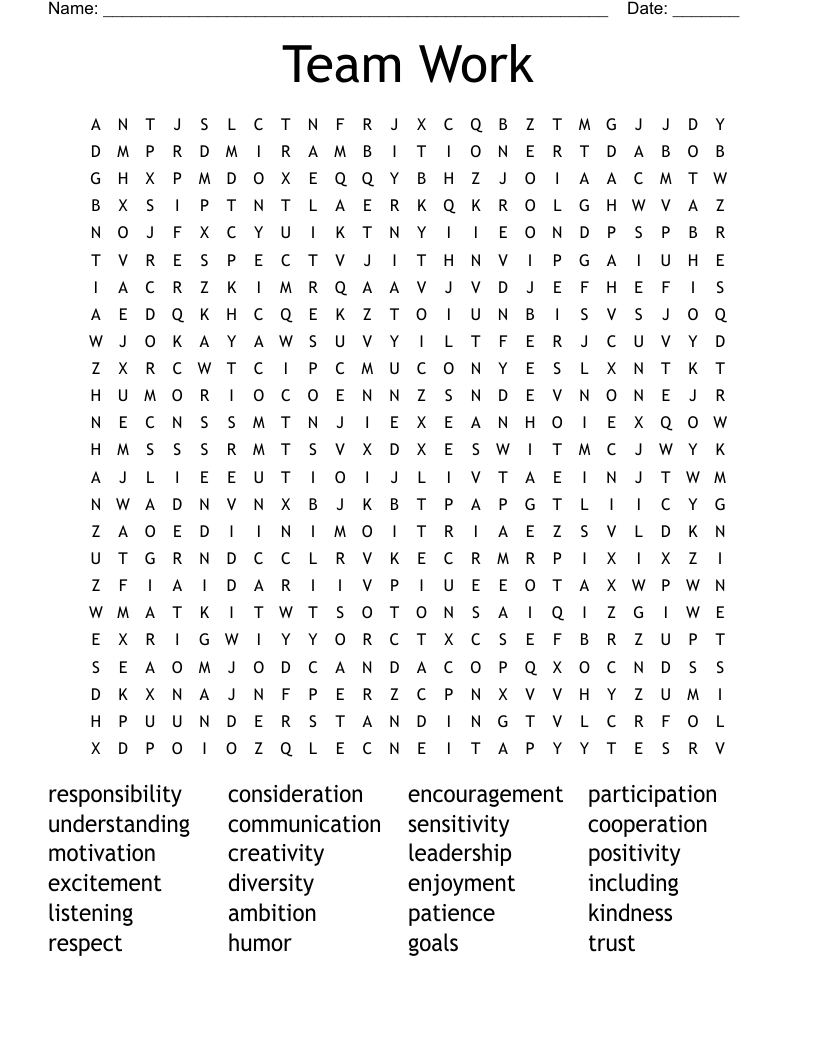 Team Work Word Search