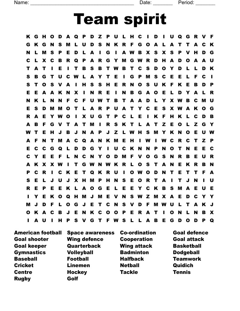 Team spirit  Word Search