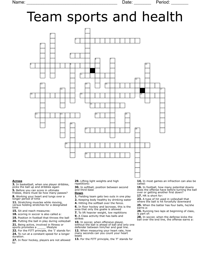 Team sports and health Crossword