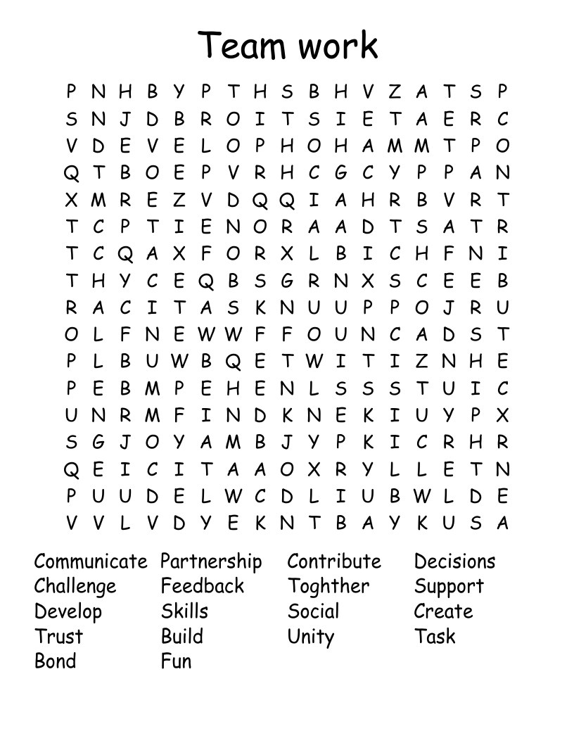 Team work Word Search