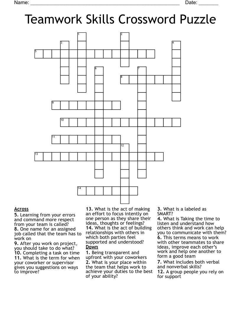 Teamwork Skills Crossword Puzzle