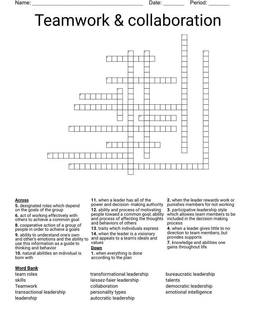 Teamwork & collaboration Crossword