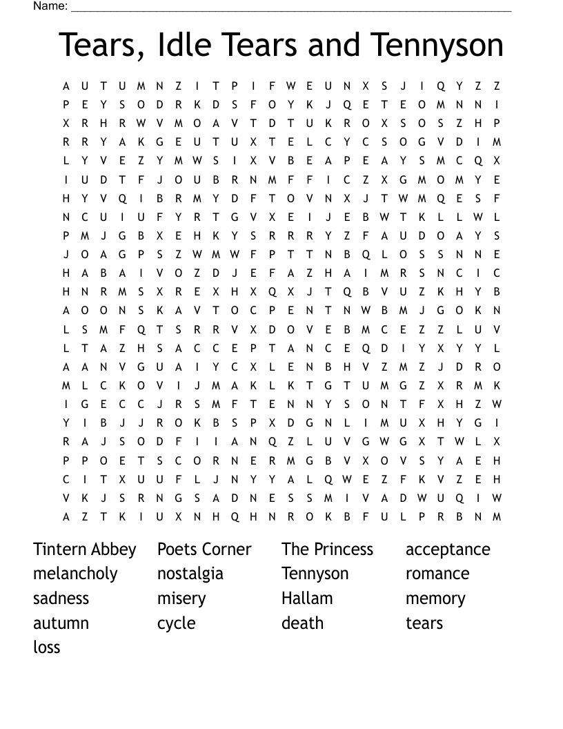 Tears, Idle Tears and Tennyson Word Search