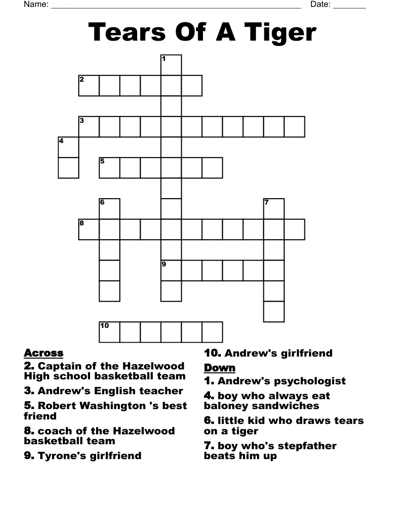 Tears Of A Tiger Crossword