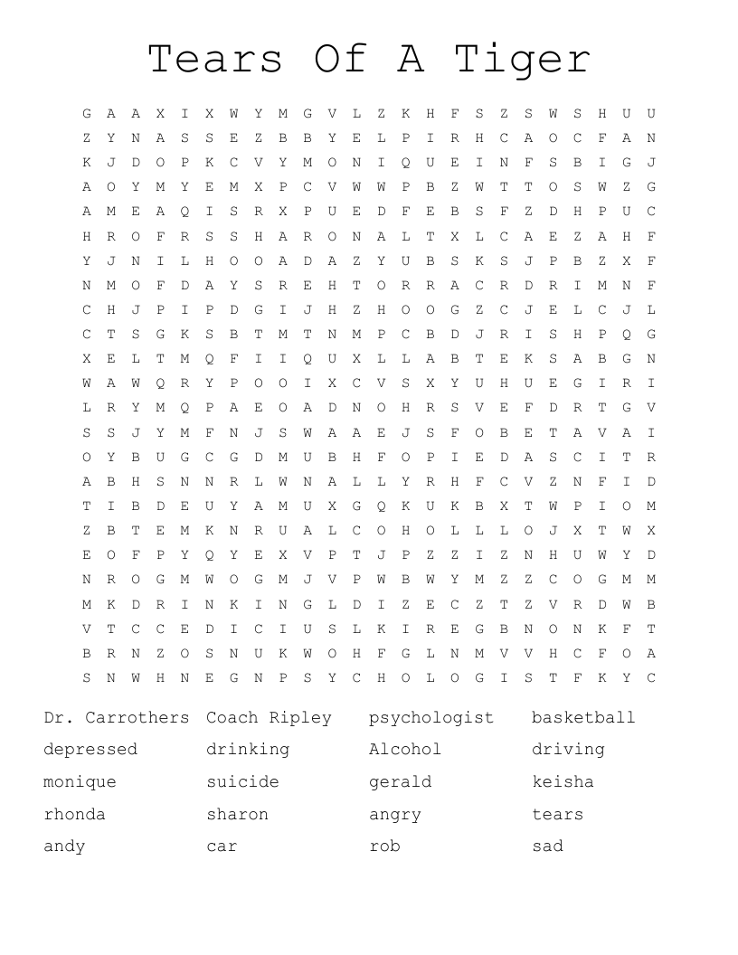 Tears Of A Tiger Word Search