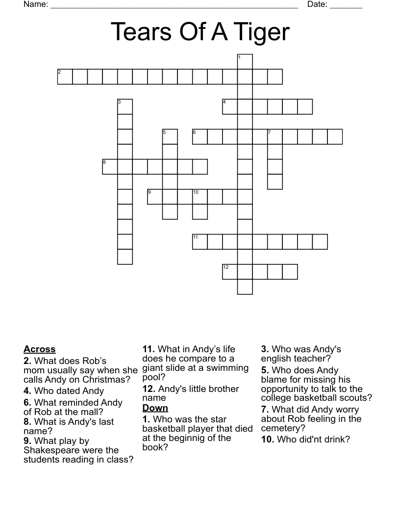 Tears Of A Tiger Crossword