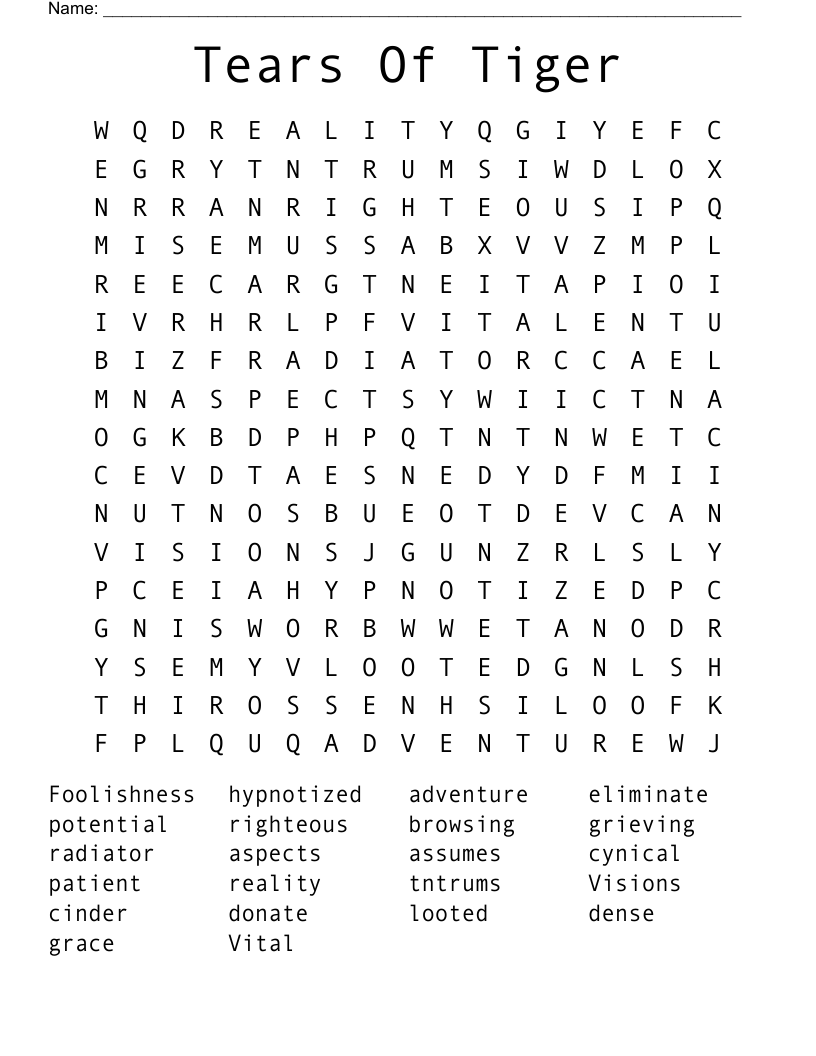 Tears Of Tiger Word Search