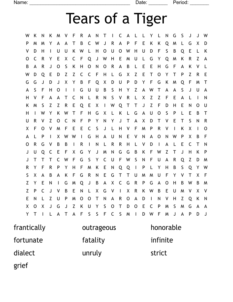 Tears of a Tiger Word Search