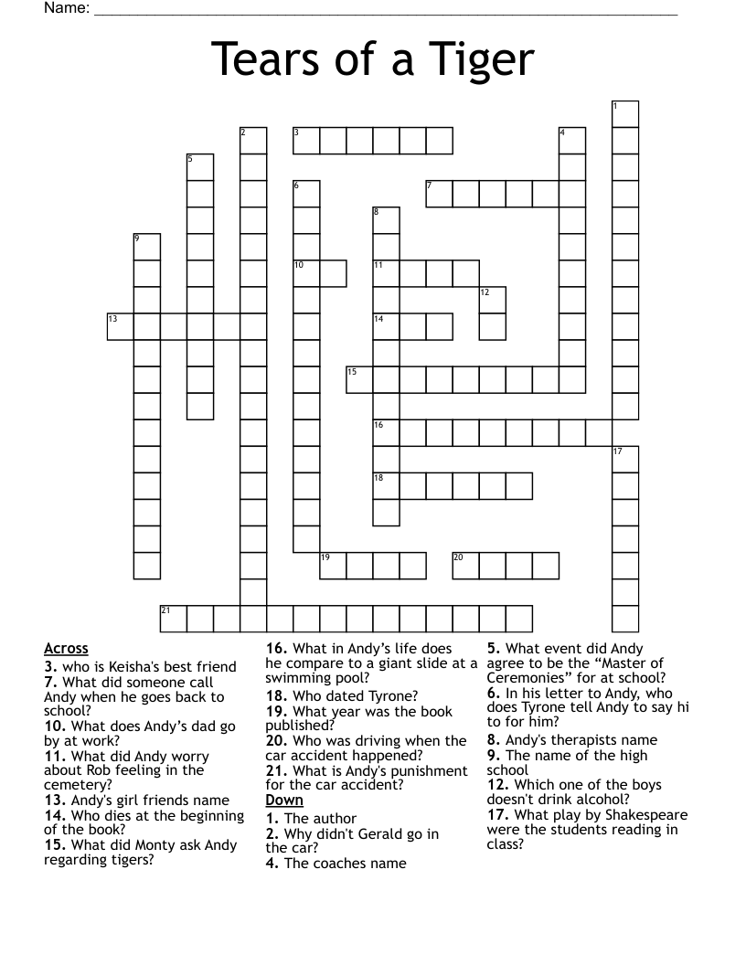 Tears of a Tiger Crossword