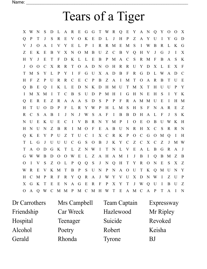 Tears of a Tiger Word Search