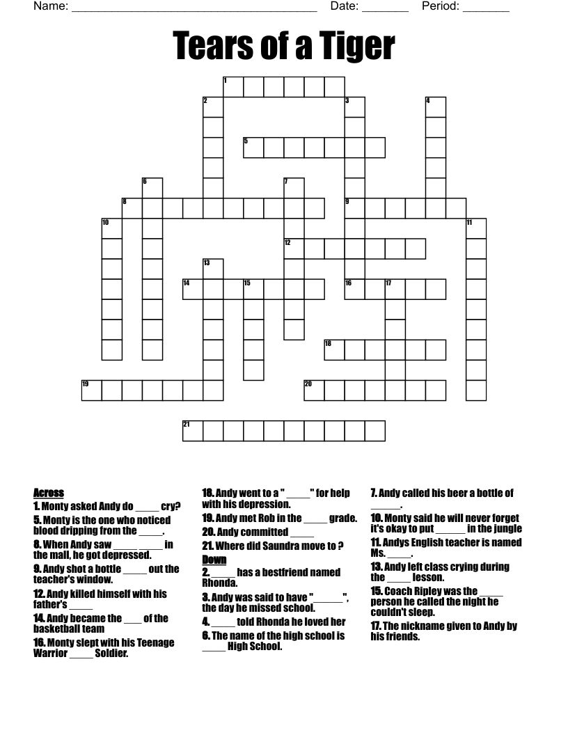 Tears of a Tiger Crossword