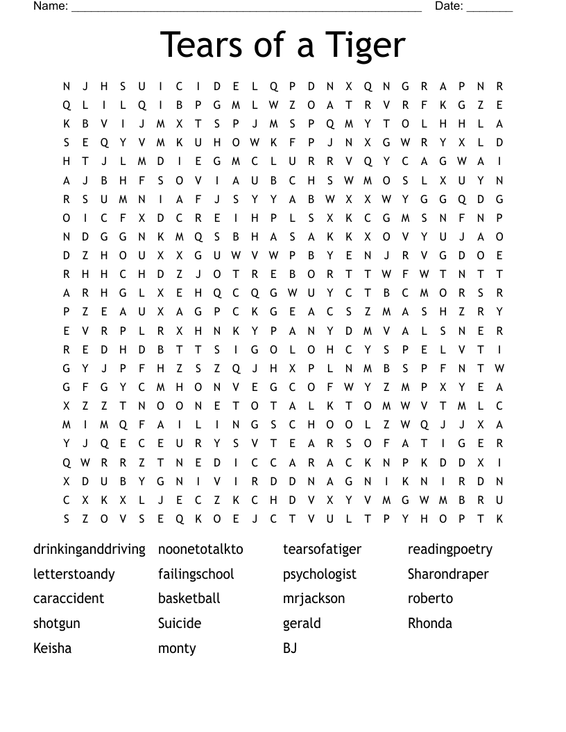 Tears of a Tiger Word Search
