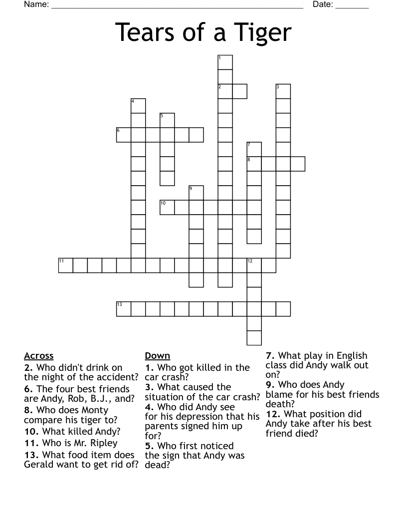 Tears of a Tiger Crossword