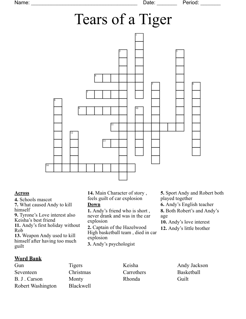 Tears of a Tiger Crossword