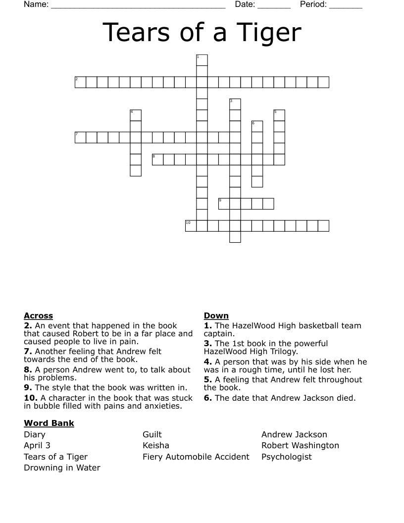 Tears of a Tiger Crossword